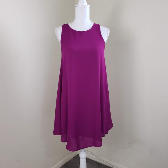 Lulu's Sleeveless Loose Chiffon Mini Shift Dress Fuchsia Pink Size Small - Picture 1 of 11